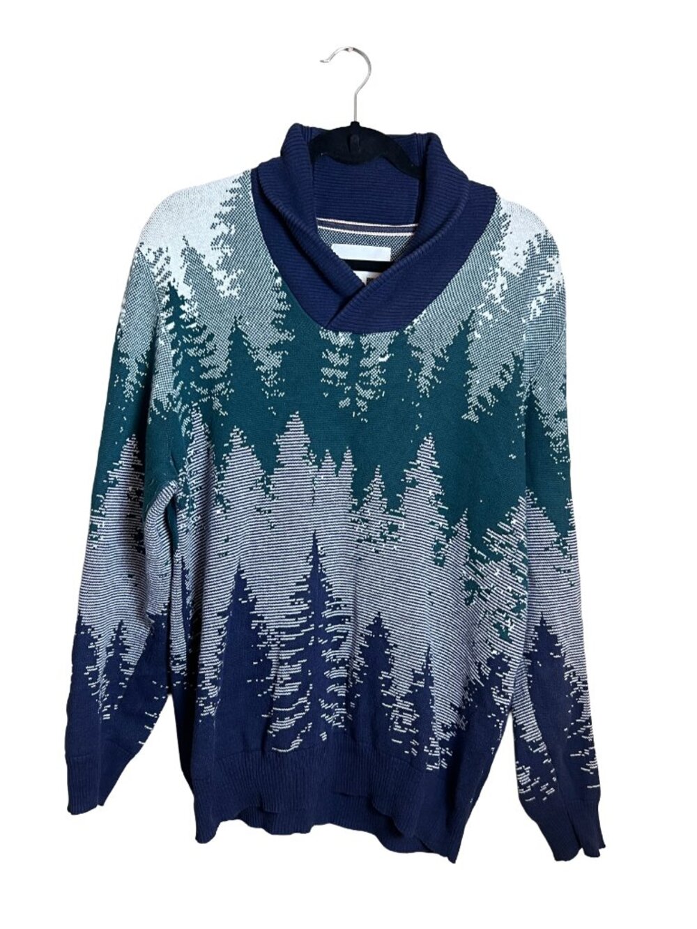 Sun + Stone Men’s Pine Forest Shawl‎ Collar Sweater Blue Green Medium